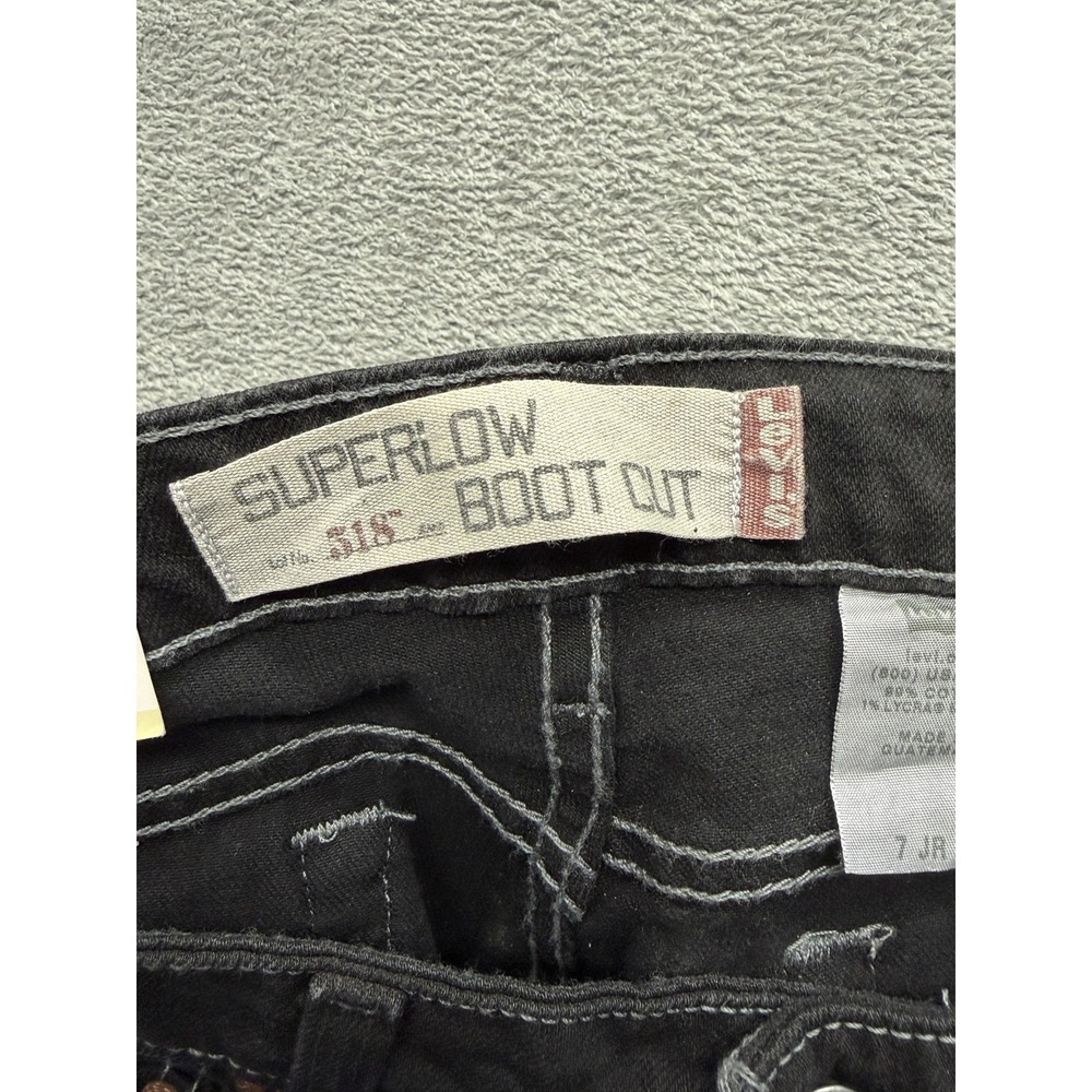 Levis 518 Jeans Girls 7 Black Superlow Boot Cut Slim Stretch - Picture 7 of 9